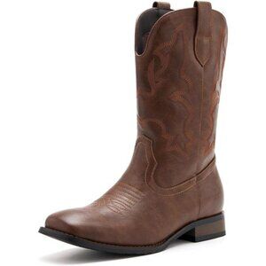 Cowboy Boots Classic Embroidered Ankle Boots Brown